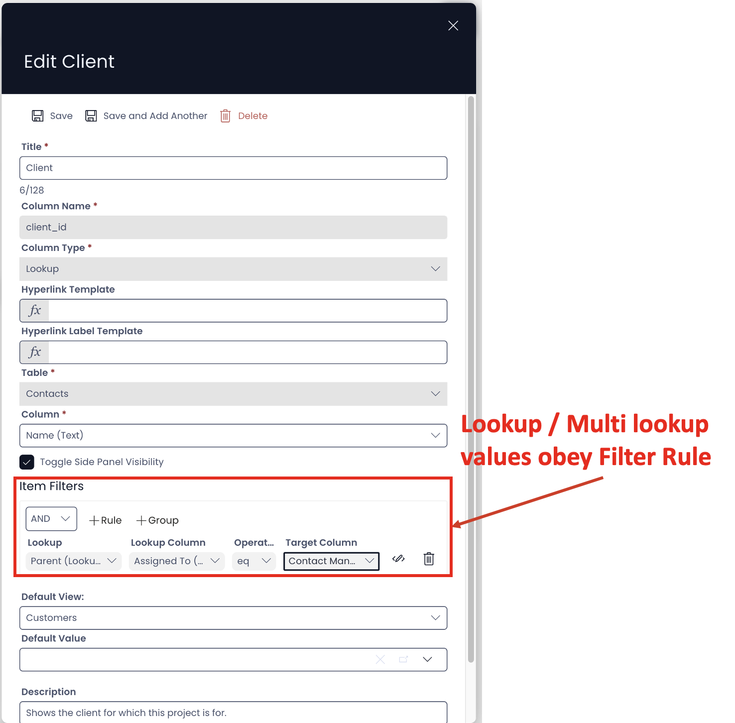 Image showing Item Filter in column